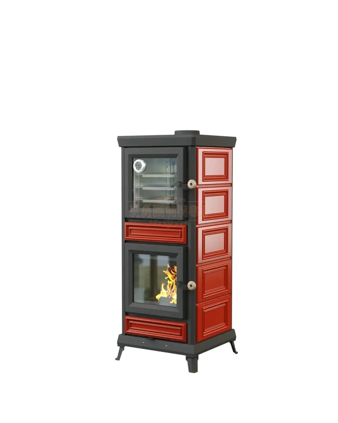 Печь-камин Astov Майолика с духовкой красный 