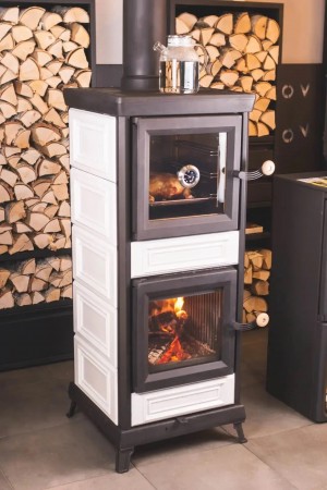 Печь-камин Astov Майолика с духовкой белый 