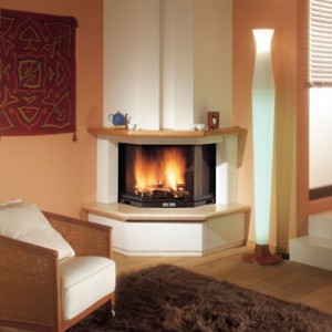 Камин Edilkamin LADY piccolo uno угловой (полка и балка - stonelite rosa) (240110)